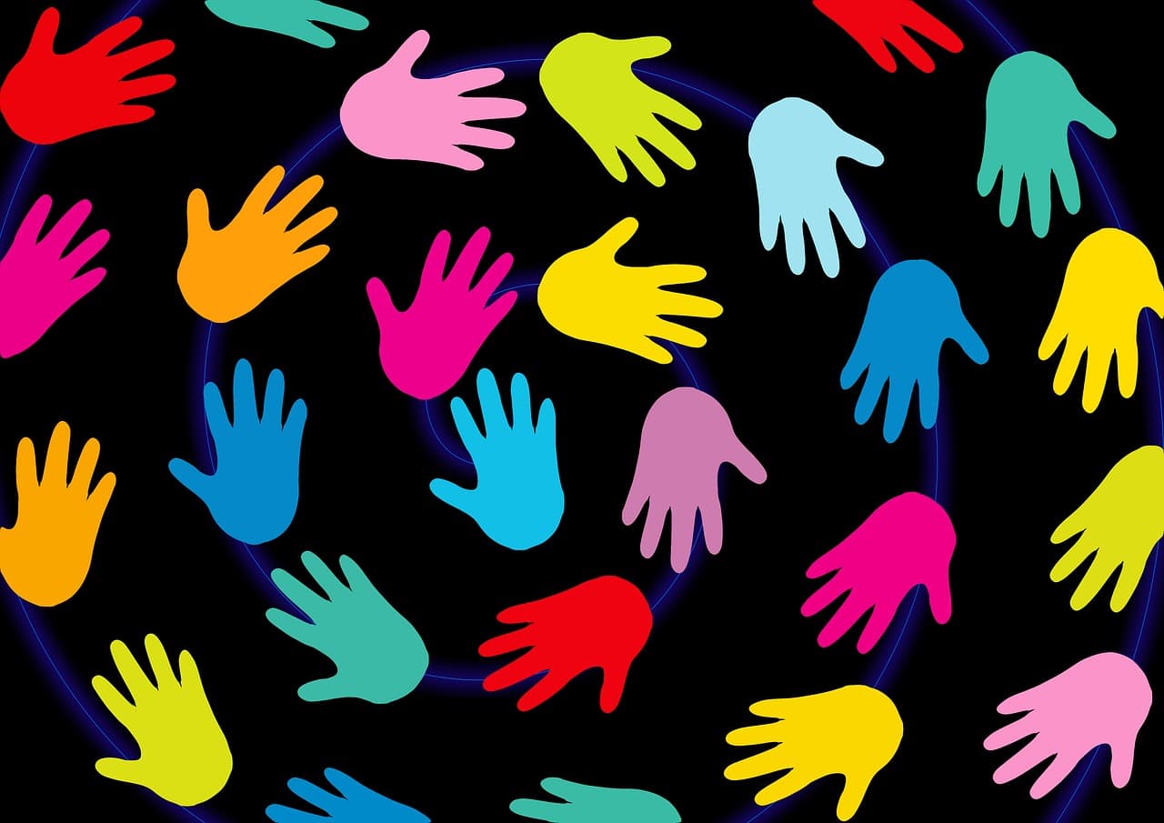 Hands in a swirling pattern